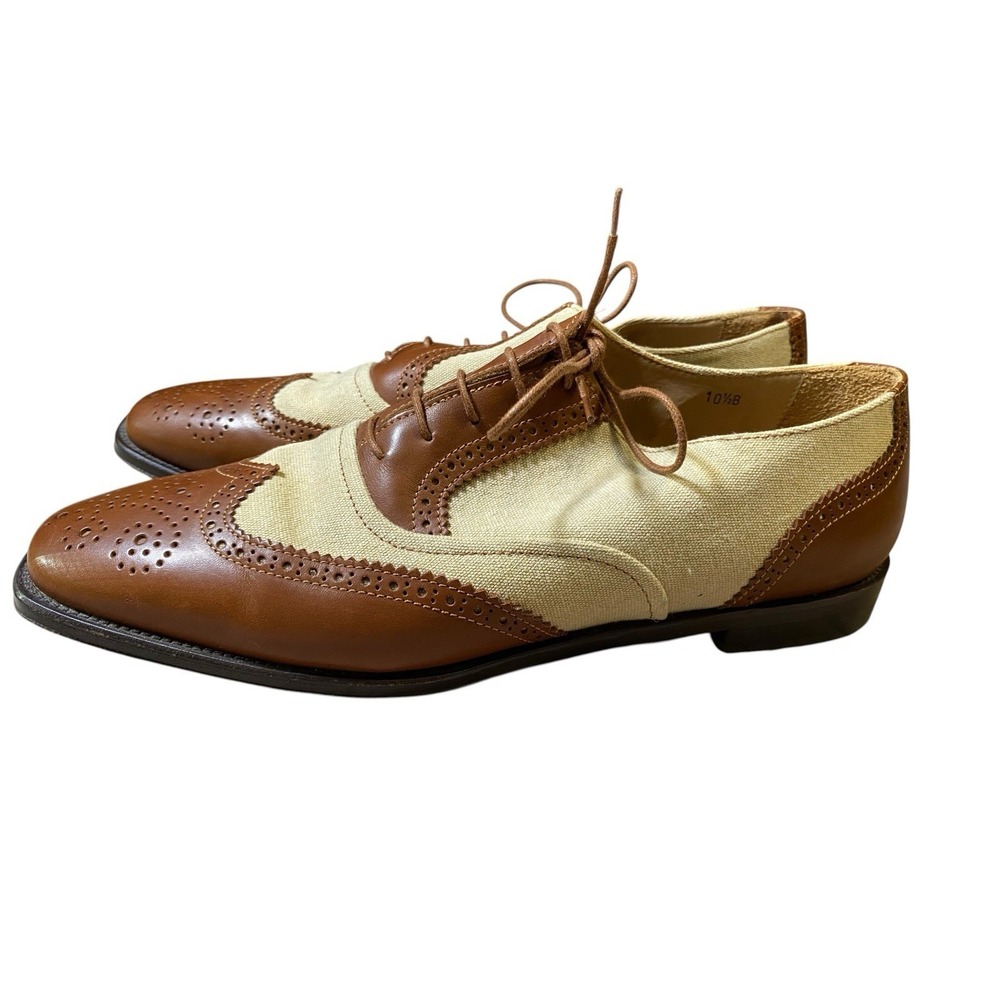 J Peterman Co Mens Spectator Shoes Canvas Leather Wingtip Oxfords Italy 10.5B